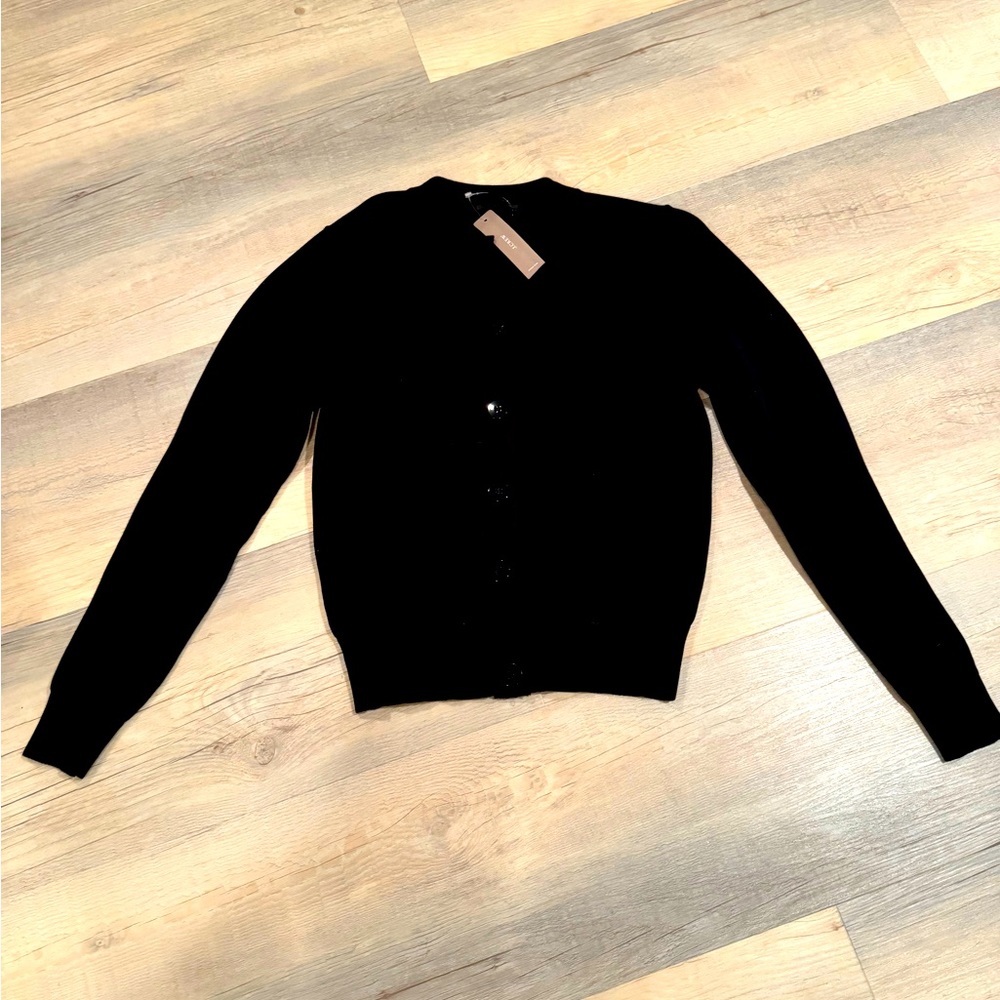 J Crew black cardigan sweater.  Size small.  100% cotton.  Never worn with tags